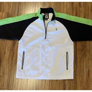 FOOTJOY 1/4 Zip Short Sleeve Pullover Men M Green White Black Windbreaker Jacket